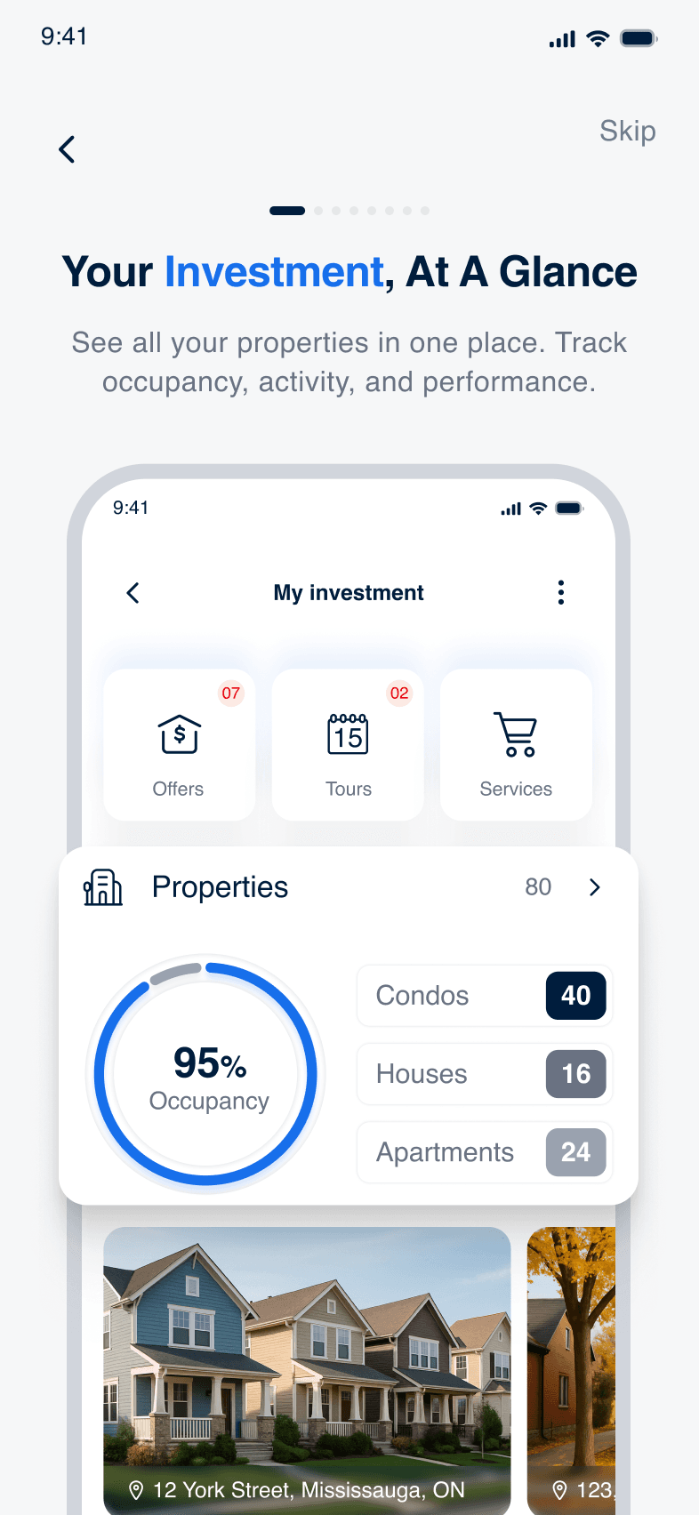 Revun investment portfolio overview showing 95% occupancy across 80 properties
